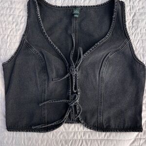 wild fable Washed Black Tie-Front Crop Vest